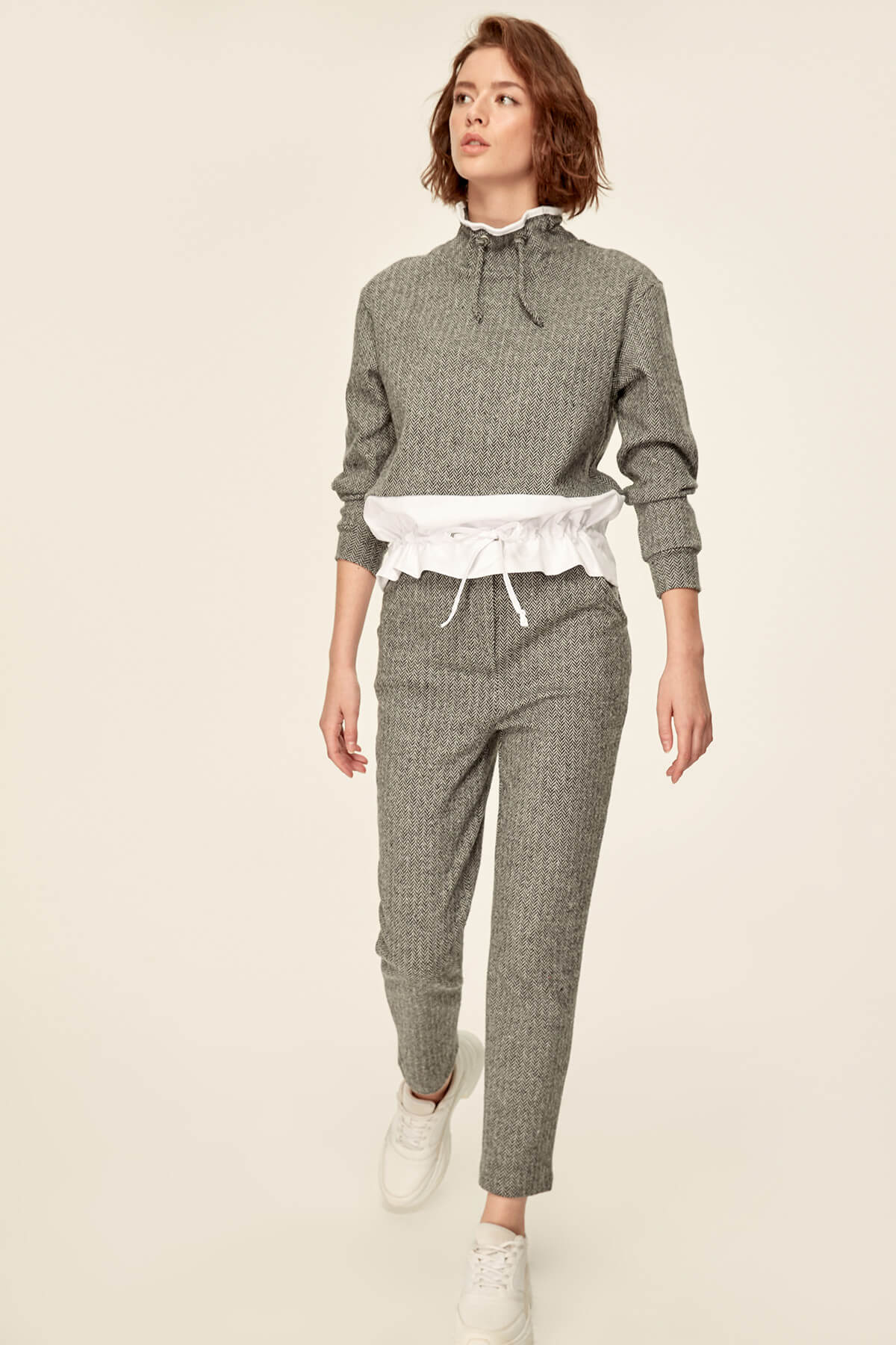 Gray Textured Knit Pants