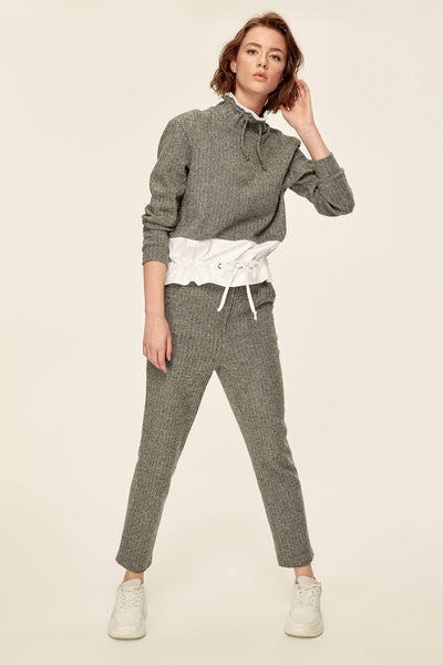 Gray Textured Knit Pants