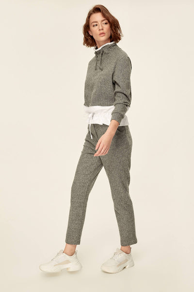 Gray Textured Knit Pants