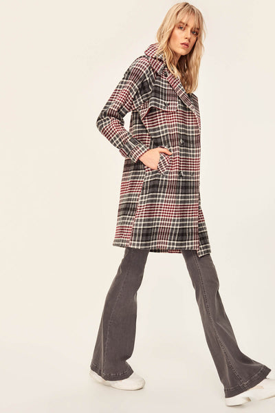 Red Plaid Hooded Coat