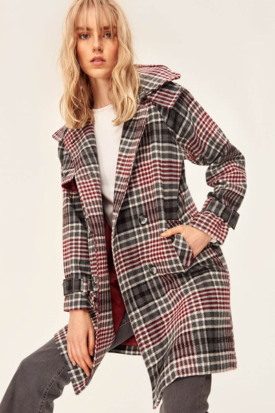 Red Plaid Hooded Coat