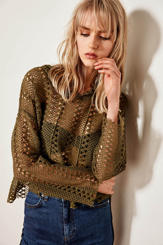 Khaki Lace Knitting Sweatshirts