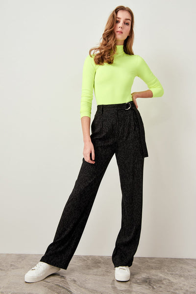 Arched Black Striped Pants