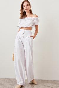 Detailed plenty Leg Pants White Button