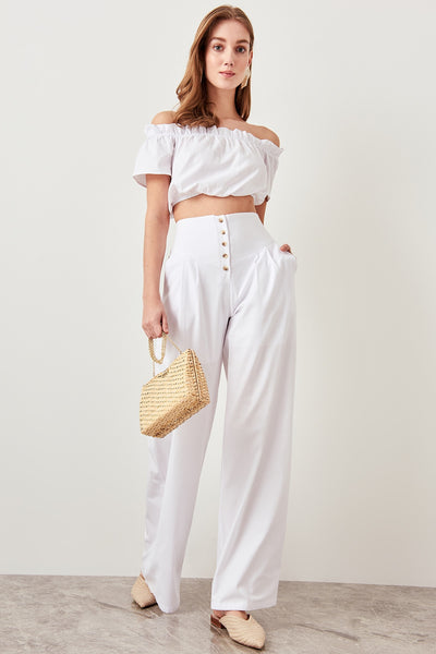 Detailed plenty Leg Pants White Button