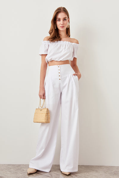 Detailed plenty Leg Pants White Button