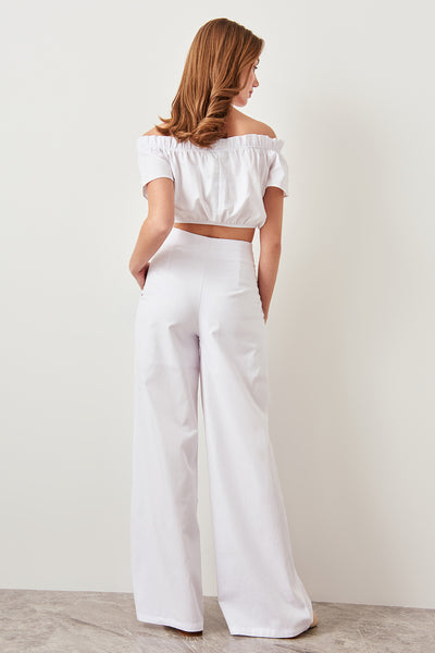 Detailed plenty Leg Pants White Button