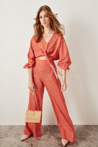 Orange polka dots Wide Leg Pants