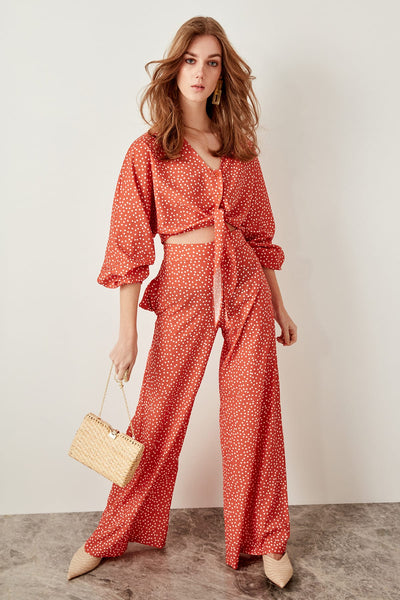 Orange polka dots Wide Leg Pants