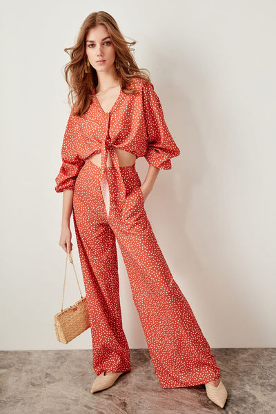 Orange polka dots Wide Leg Pants