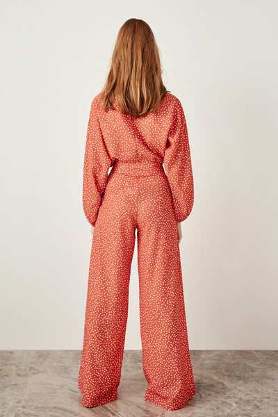 Orange polka dots Wide Leg Pants