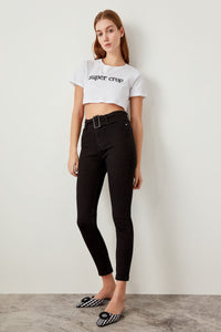 Black Belt High Waist Skinny Jeans