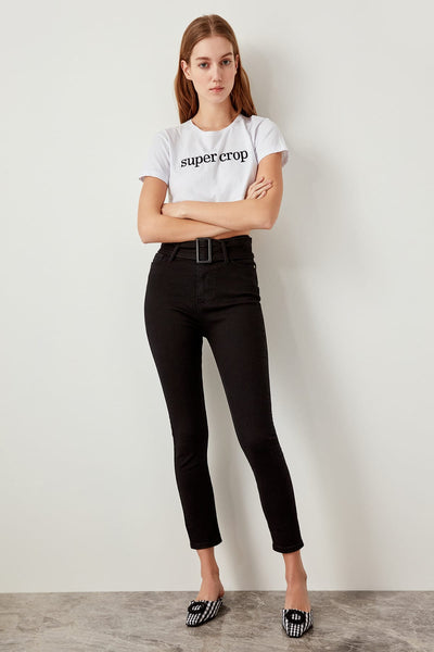 Black Belt High Waist Skinny Jeans