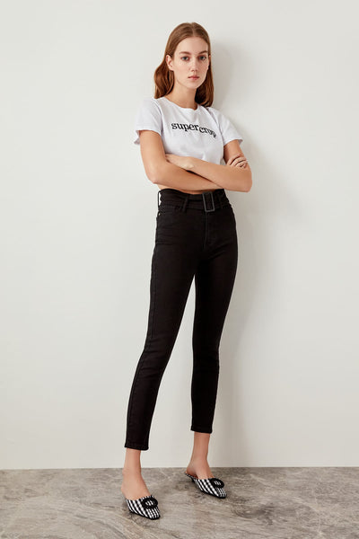 Black Belt High Waist Skinny Jeans