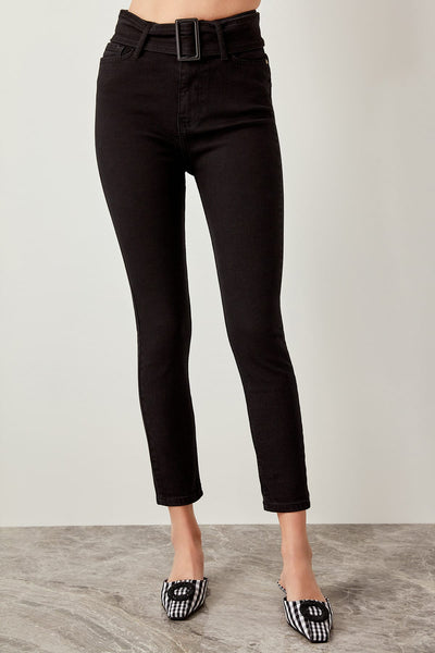 Black Belt High Waist Skinny Jeans