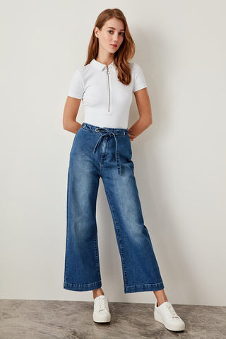 Blue High Waist Wide Leg Jeans