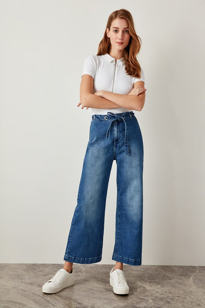 Blue High Waist Wide Leg Jeans