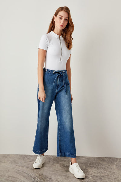 Blue High Waist Wide Leg Jeans