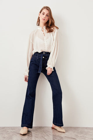 Linking Navy Advanced Super High Waist Wide Leg Jeans