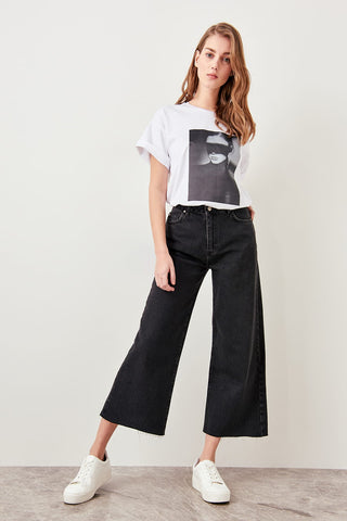 Black Leg Discrete High Waist Wide Leg Jeans