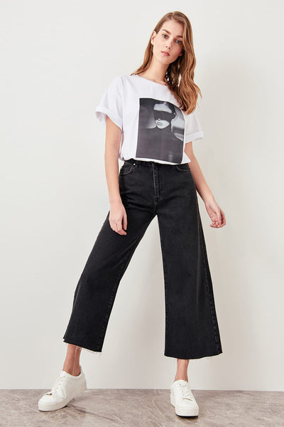 Black Leg Discrete High Waist Wide Leg Jeans