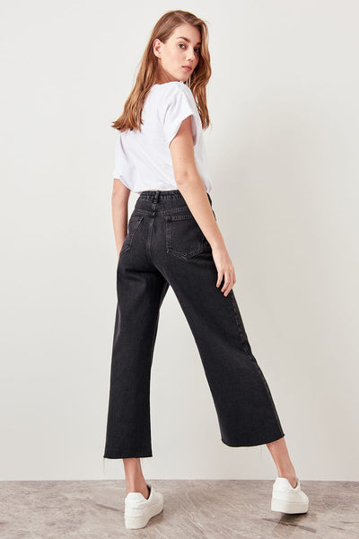 Black Leg Discrete High Waist Wide Leg Jeans