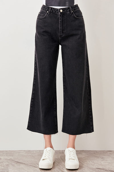 Black Leg Discrete High Waist Wide Leg Jeans