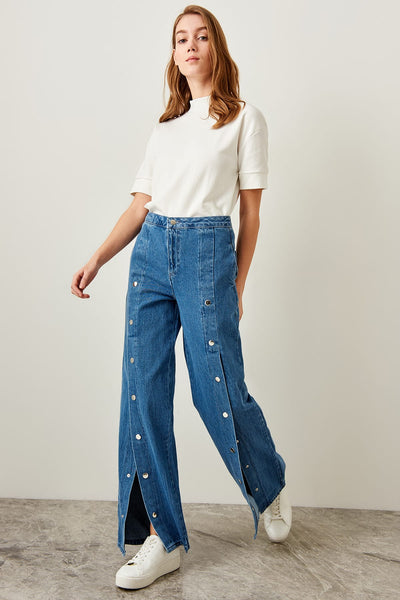 Blue studs Advanced High Waist Wide Leg Jeans