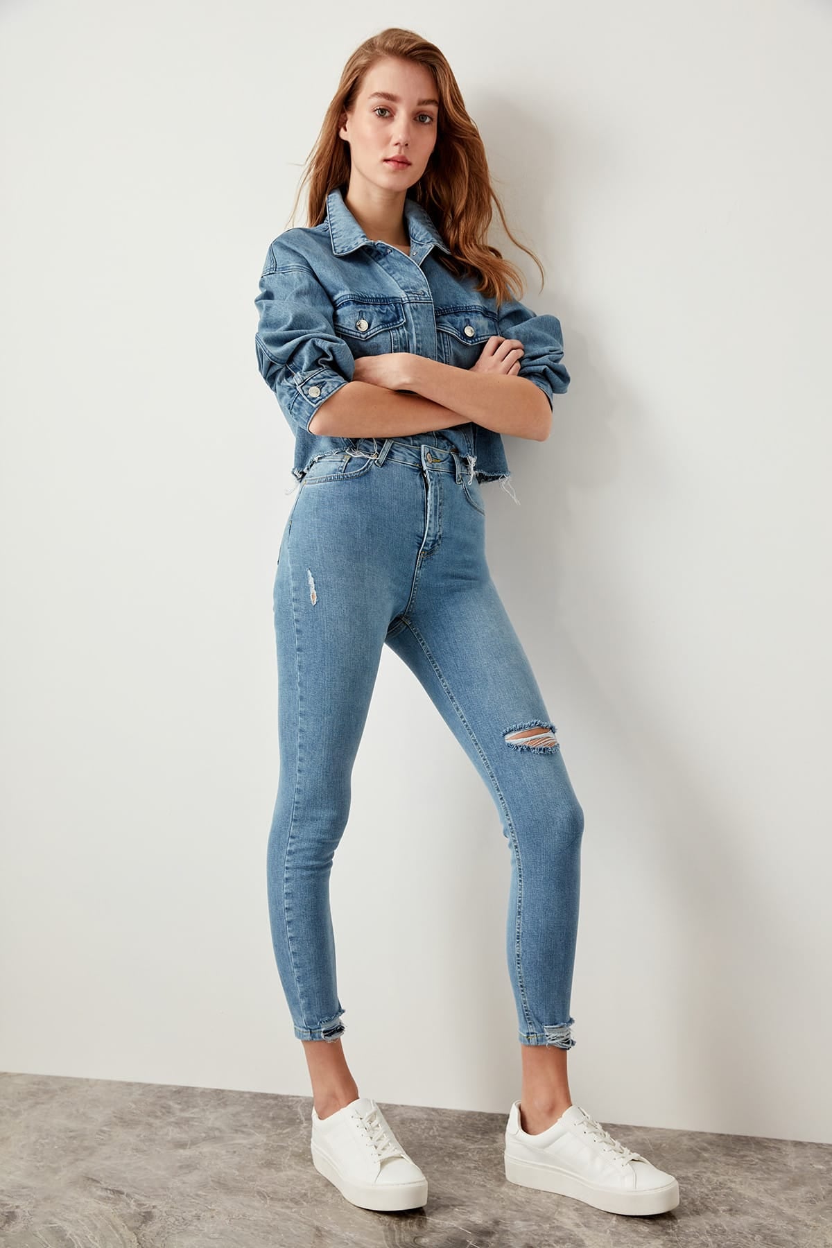 Torn Blue High Waist Skinny Jeans