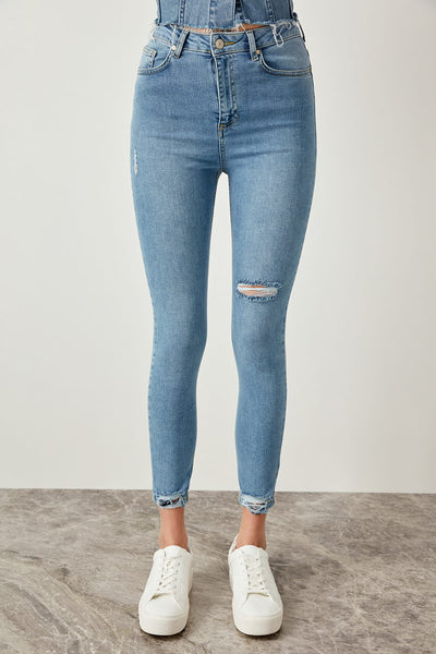 Torn Blue High Waist Skinny Jeans