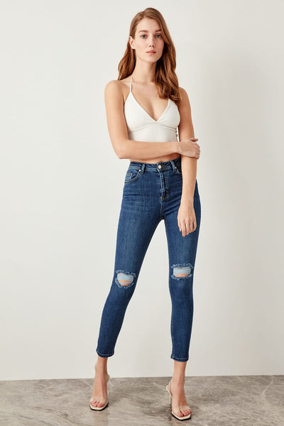 Torn Blue High Waist Skinny Jeans