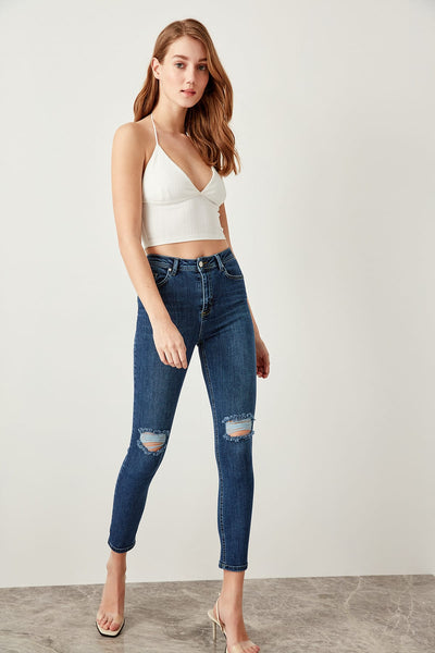 Torn Blue High Waist Skinny Jeans