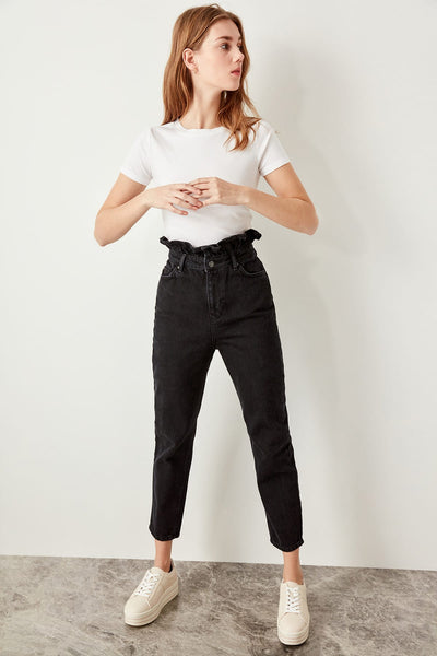 Black waist ruffles Advanced Super Mom Jeans