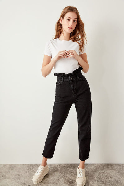 Black waist ruffles Advanced Super Mom Jeans