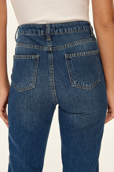 Indigo High Waist Front Stitch Detail Jean