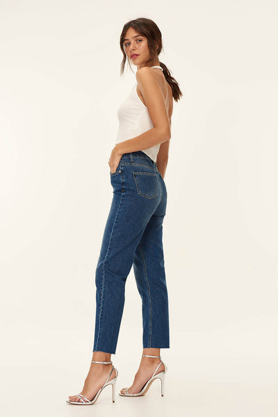 Indigo High Waist Front Stitch Detail Jean