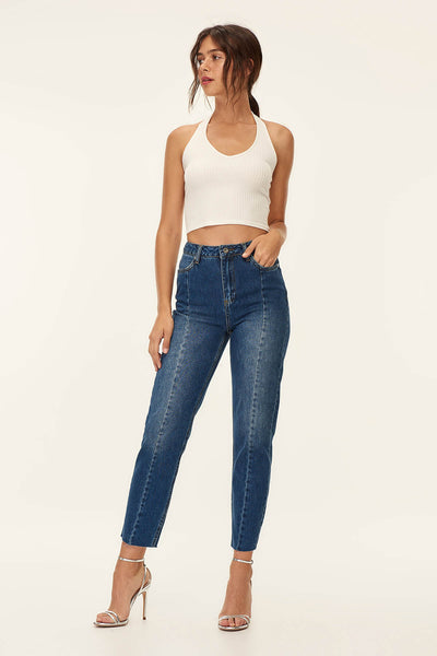 Indigo High Waist Front Stitch Detail Jean