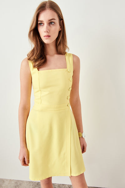 Yellow Button Detail Dress