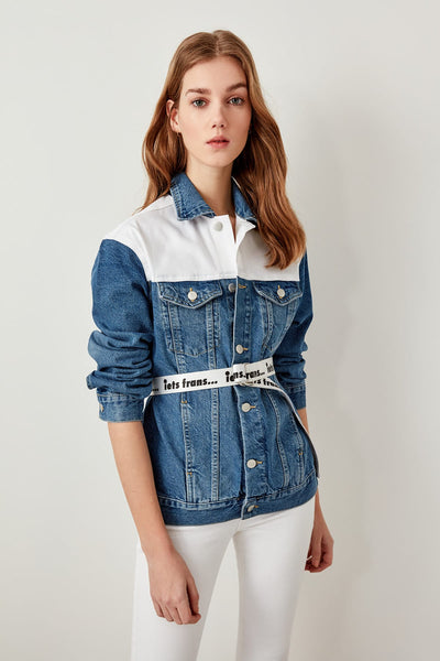 Blocky Blue White Denim Jacket