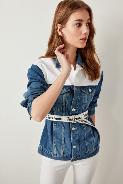 Blocky Blue White Denim Jacket