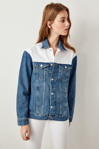 Blocky Blue White Denim Jacket