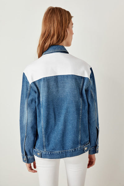 Blocky Blue White Denim Jacket