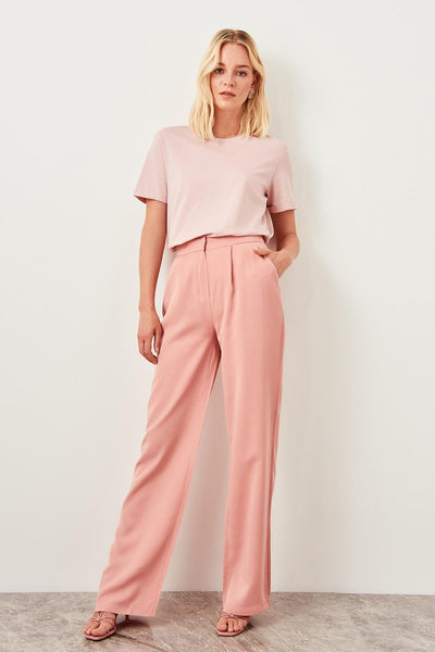 Salmon Pink High Waist Straight Leg Pants