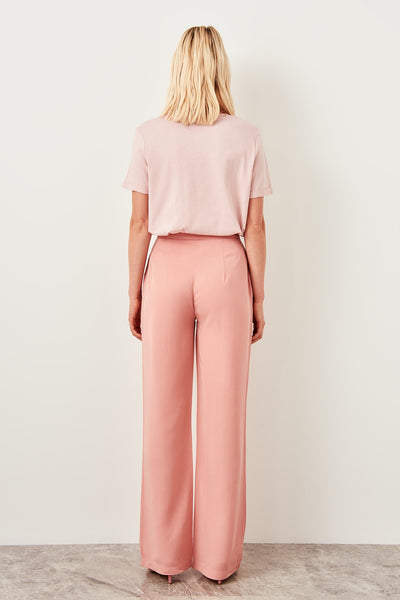 Salmon Pink High Waist Straight Leg Pants