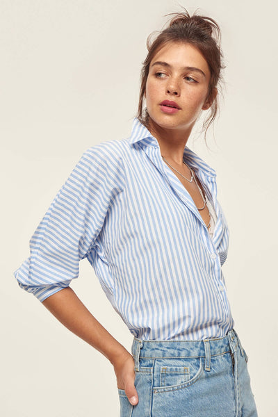 Blue Striped Balloon Sleeve Shirt