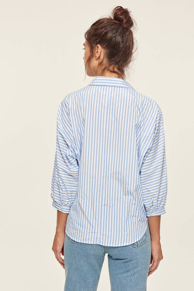 Blue Striped Balloon Sleeve Shirt