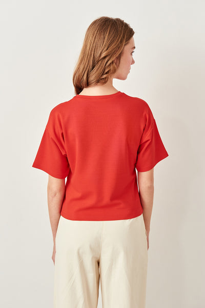 Red Button Knit Tops