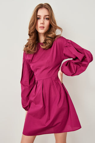 Plum Bubble Sleeve Dress