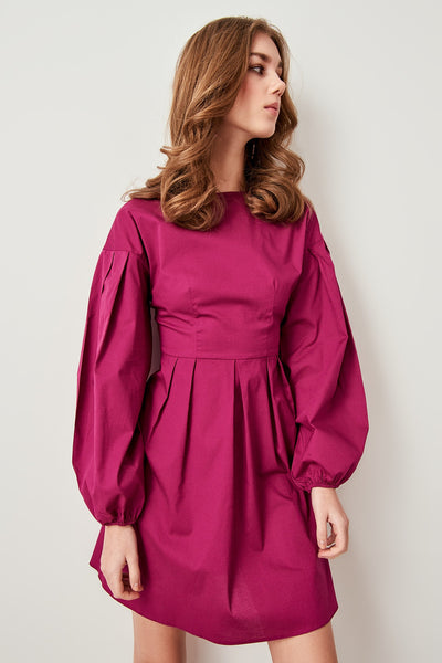 Plum Bubble Sleeve Dress