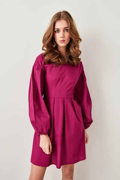 Plum Bubble Sleeve Dress